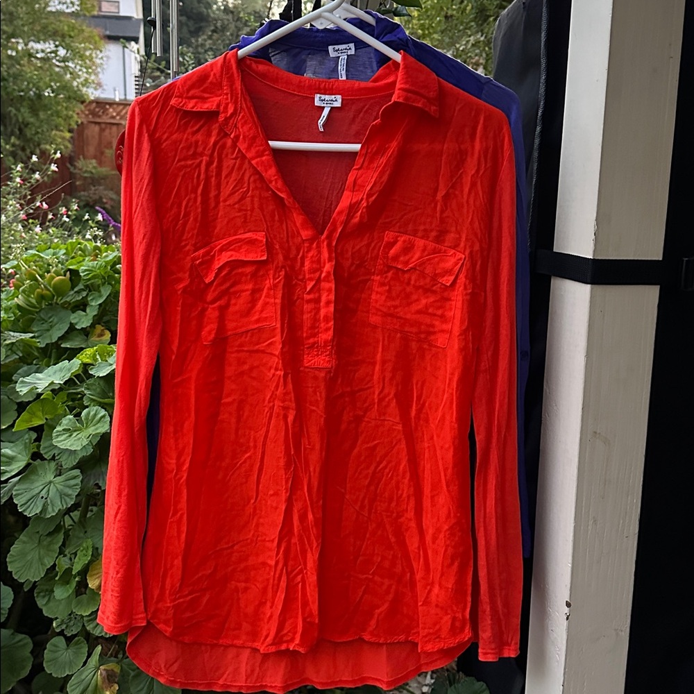 Two Splendid Tops, Deep Blue and orange/Red Button Down Shirts